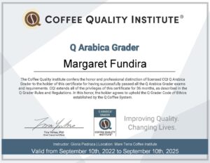 Certificate Q grader Margaret Fundira